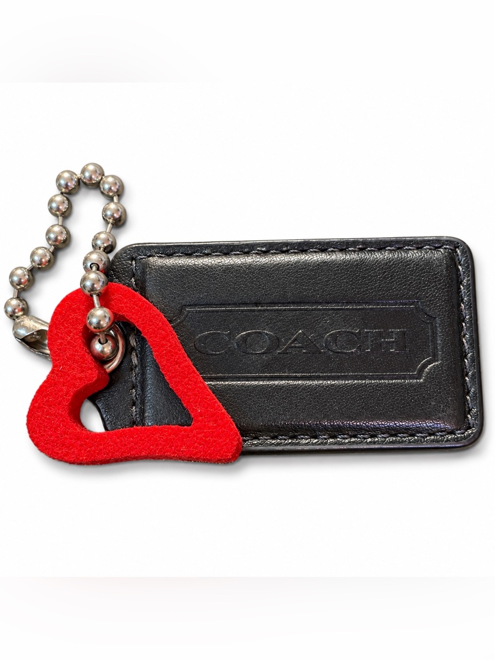 Coach Black Leather Key & Card Holder with Red Heart Charm